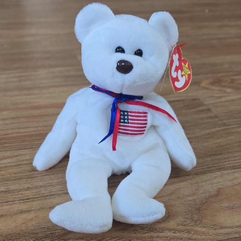 BOGO‎ Ty Beanie Babies Patriotic White Bear Plush